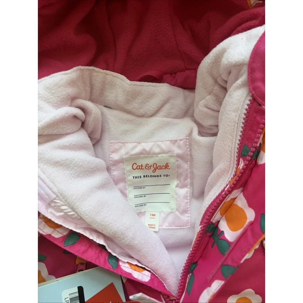 Cat & Jack Baby Girl 12 Months Snow Suit Pink 3-in-1 Jacket Snow winter Bib